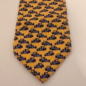 Lauren Ralph Lauren 100% Silk Tie Cars Print Hand Finished Auto Novelty Necktie